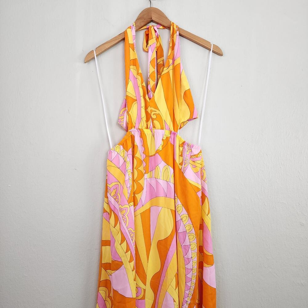 Show Me Your Mumu Marisol Maxi Dress Pink Orange Cutout Halter - M NWT Resort - Picture 5 of 15